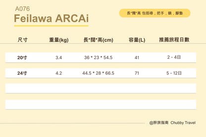 A076【Feilawa ARCAi行李箱🇭🇰鎖匙＋密碼鎖】